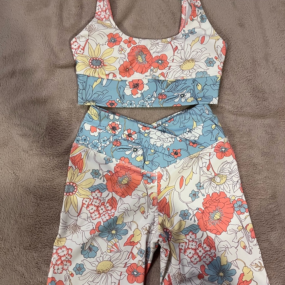 Forever 21 Orange and Yellow Floral Two-Piece Set